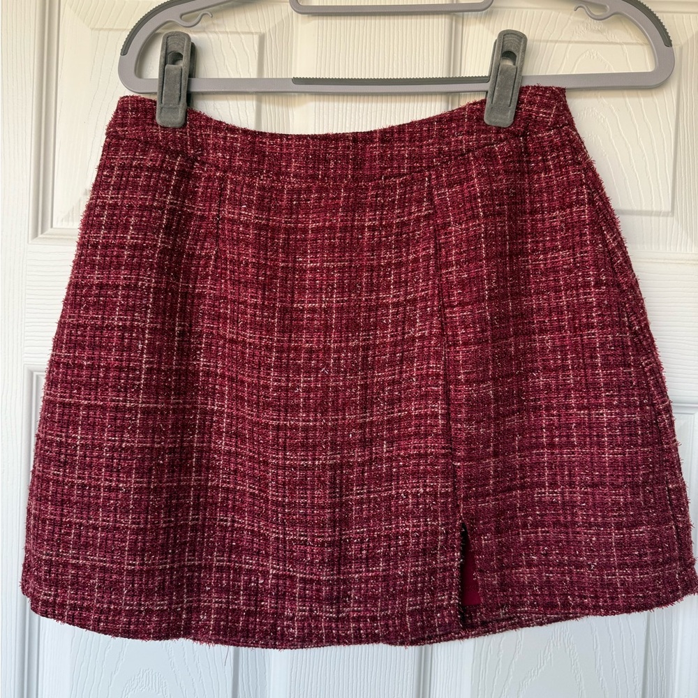 Francesca's Collections Burgundy Tweed Mini Skirt
